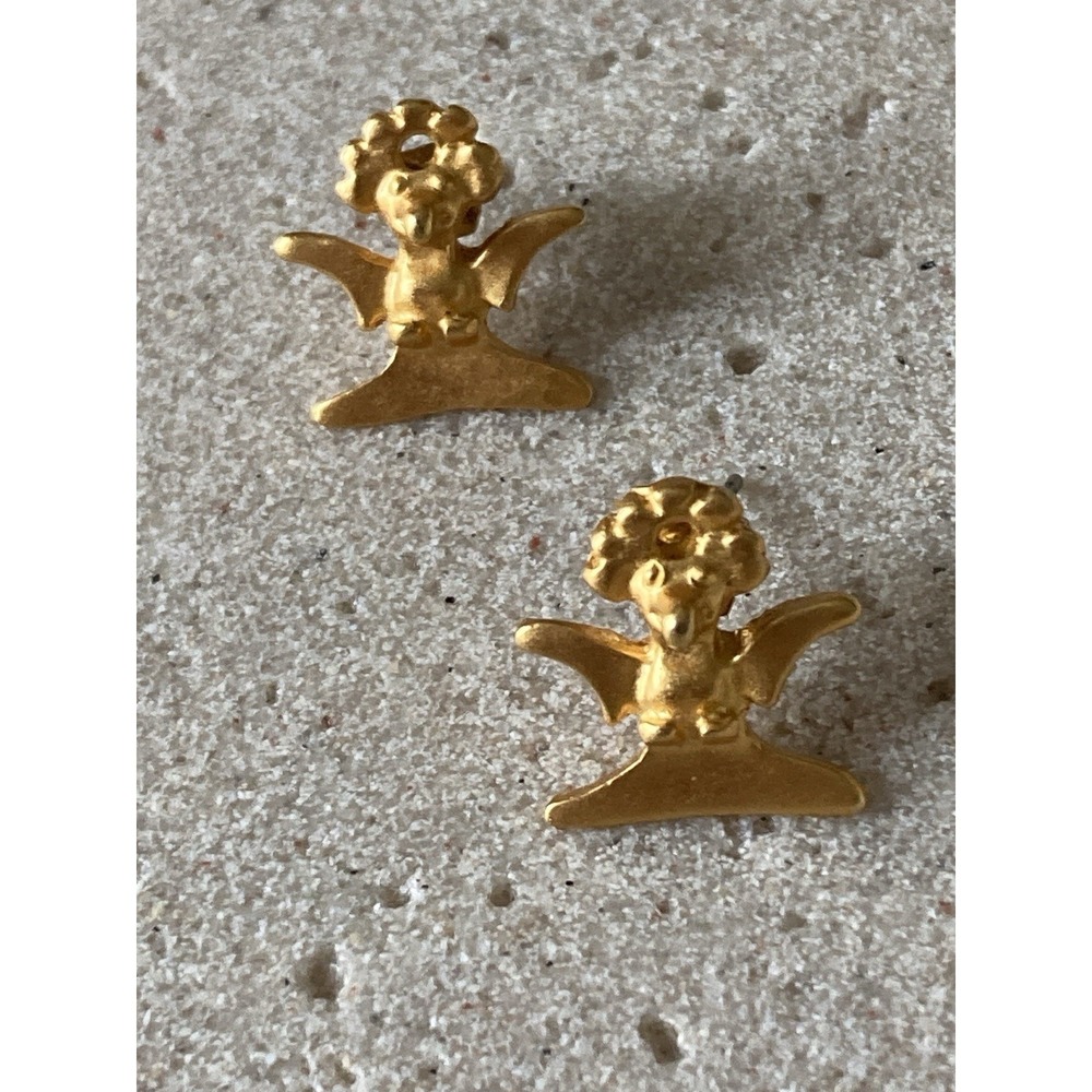 Egyptian Revival Stud Earrings In Gold Tone Mayan Bird Novelty Everyday Wear